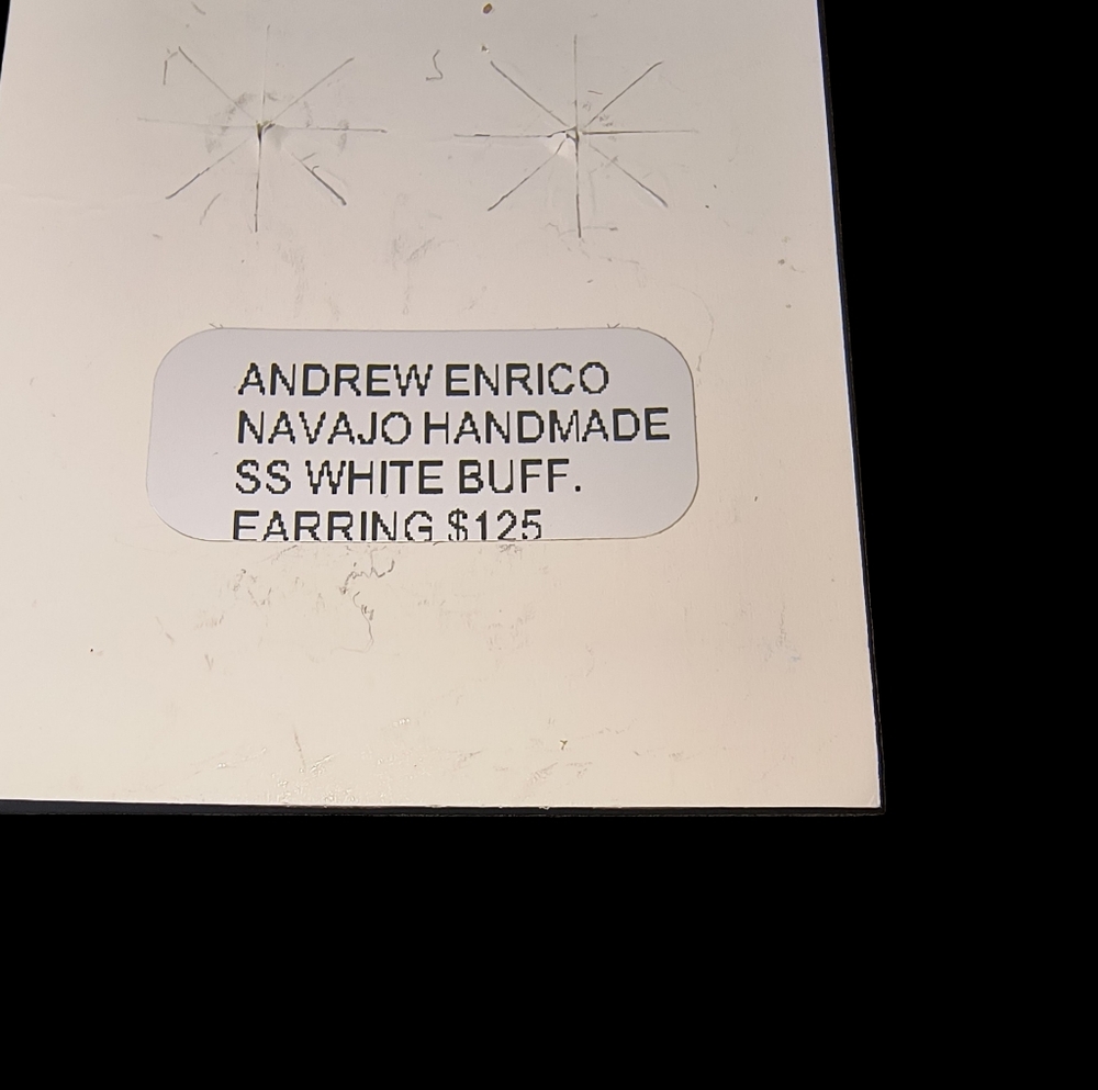 Andrew Enrico Navajo Signed White Buffalo And Sterling Silver Inlay Earrings - Picture 10 of 10